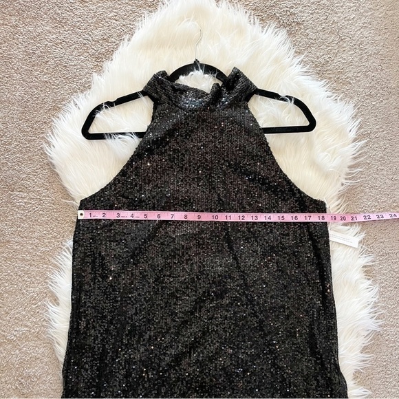 Chelsea28 Nordstrom Black High Neck Sequin Halter Top with Tie Back New With Tag - Picture 7 of 9